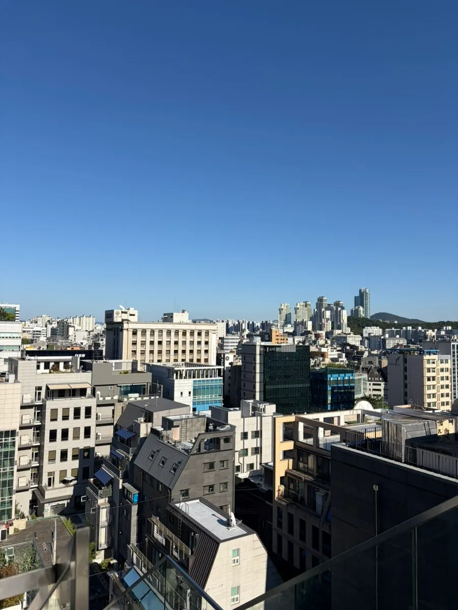 Large rooftop Nicks sign with downtown Gangnam view