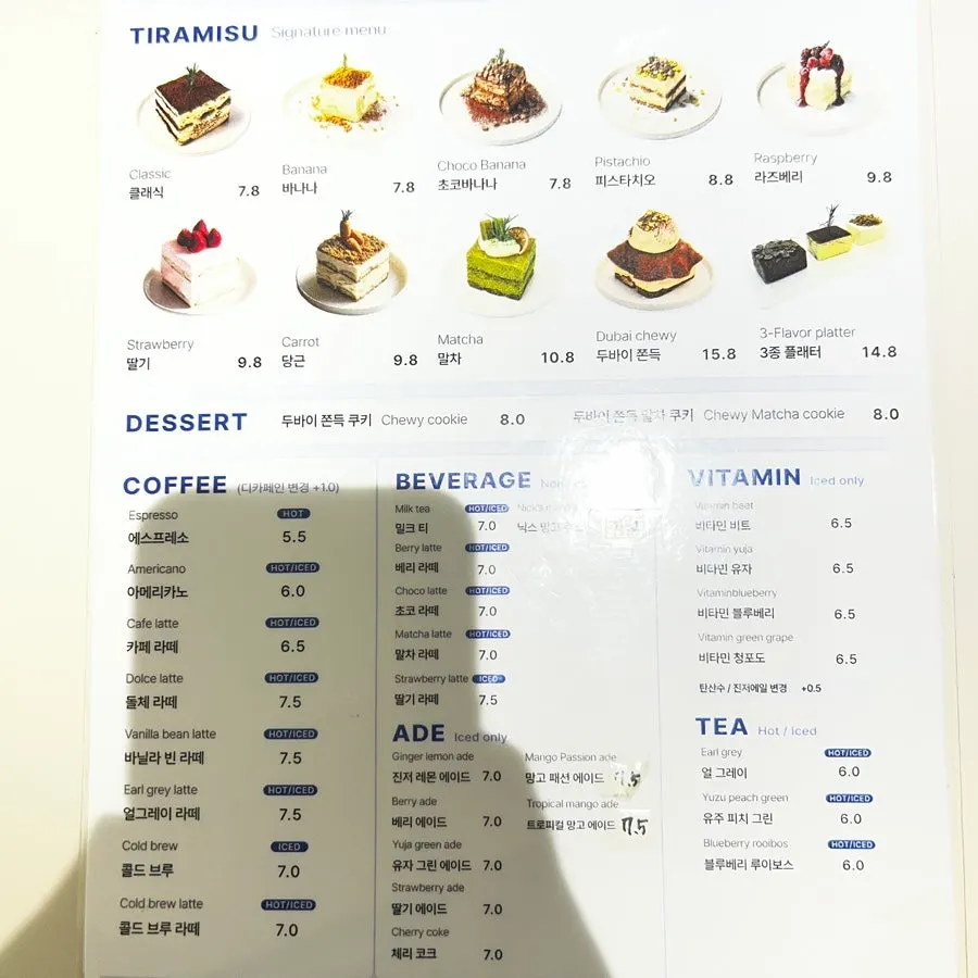 Various types of tiramisu on display