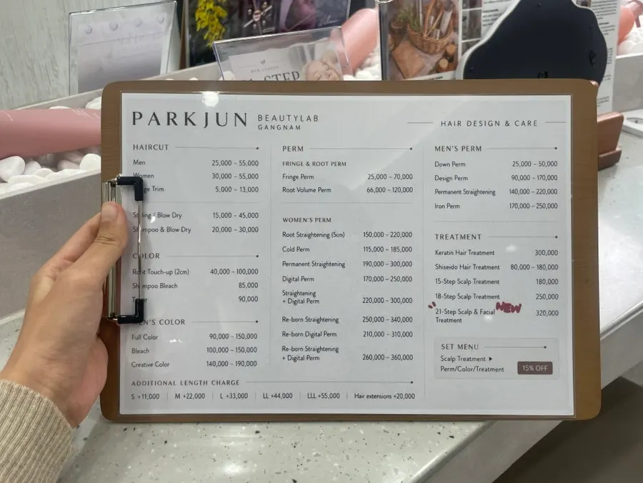 English-language menu listing even extra charges