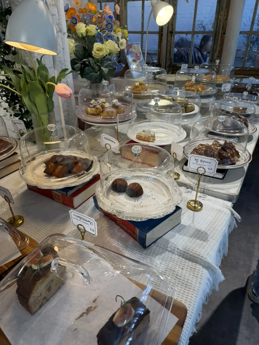 Browsing the dessert display before ordering