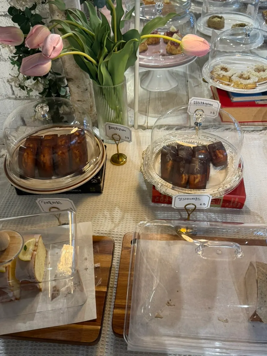 Baked pastries displayed on the counter
