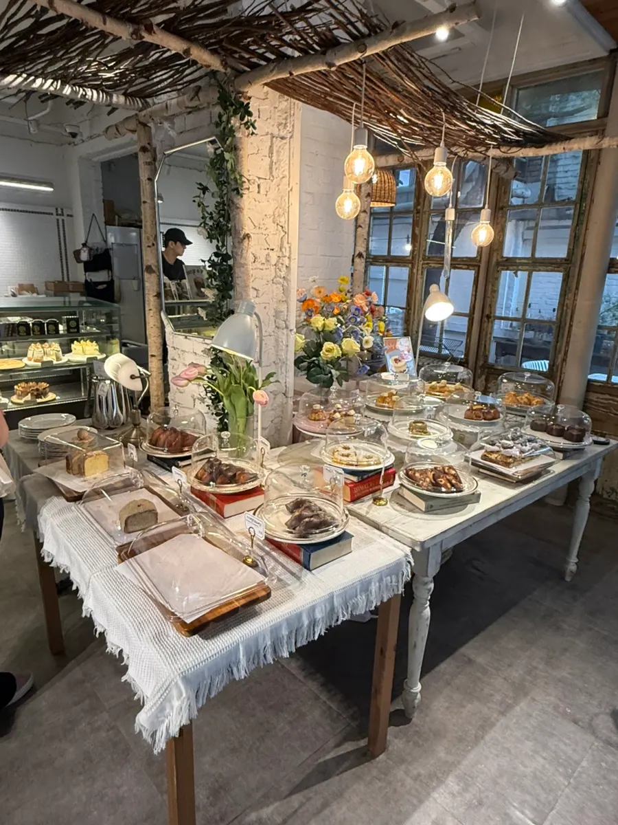 Dessert showcase with a variety of baked goods