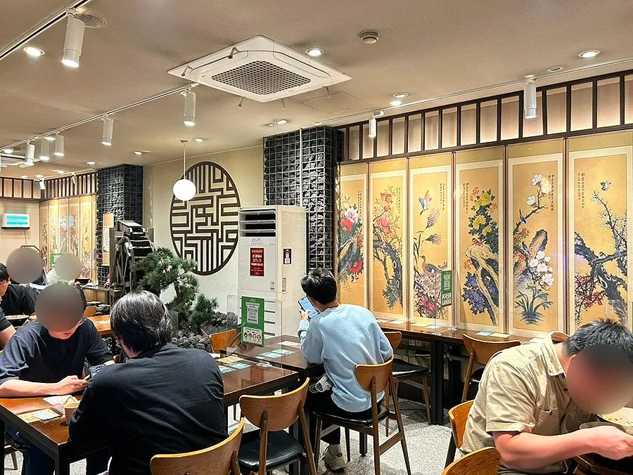 Interior of the restaurant, fully packed on a weekday evening