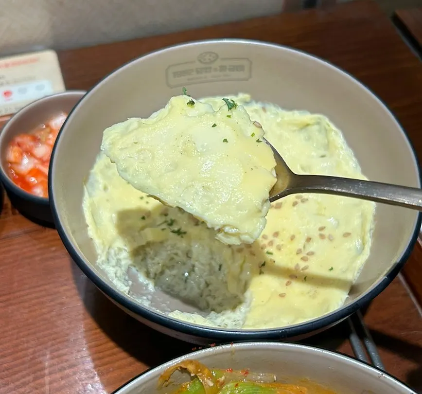 A spoonful of the steamed egg cross-section