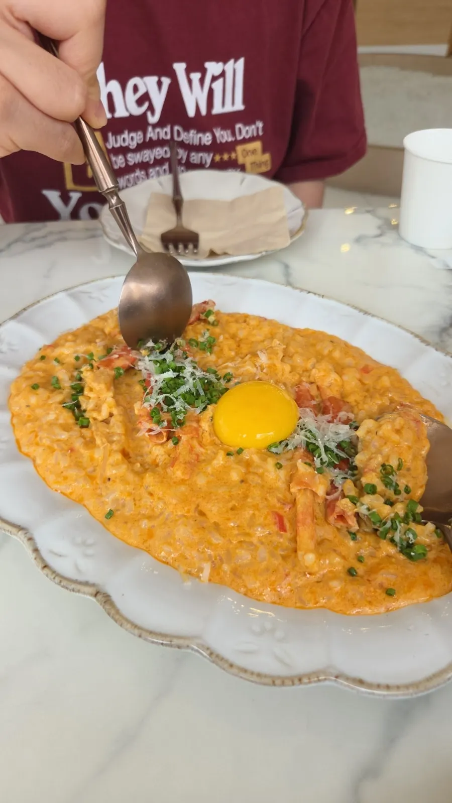 Close-up of the thick, creamy Crab Spicy Risotto