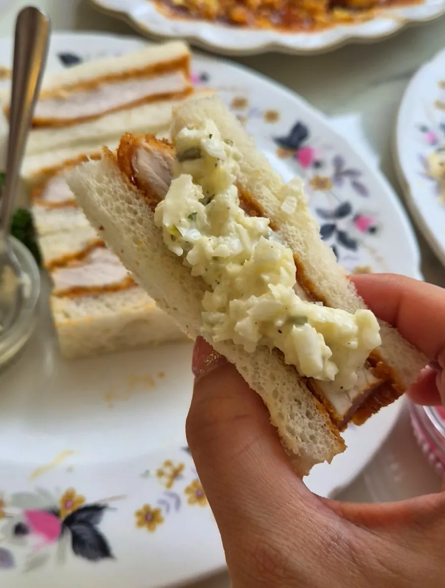 Crisp katsu sando served with coleslaw