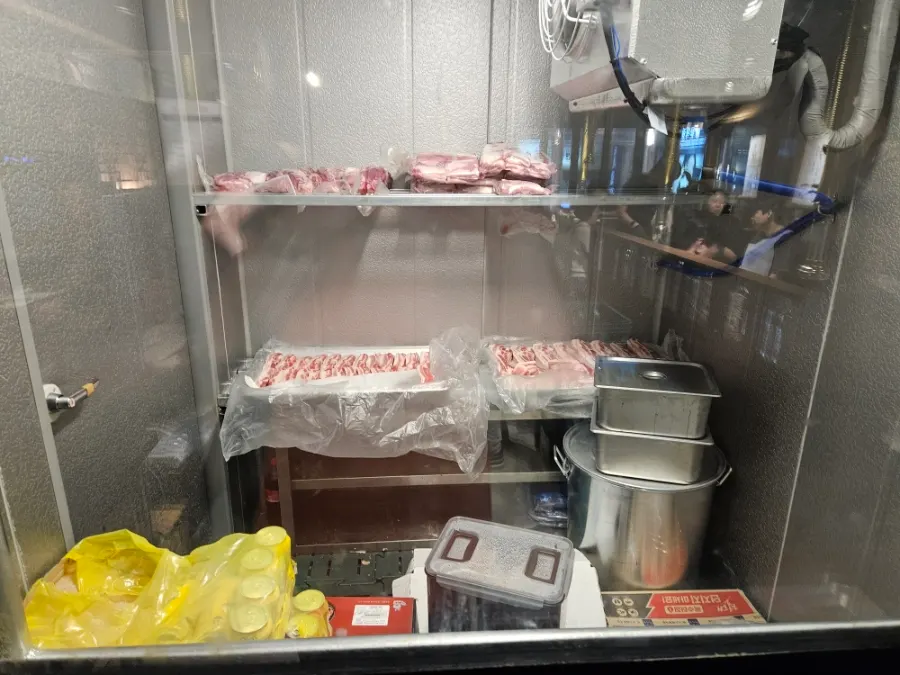 Meat aging fridge inside the restaurant