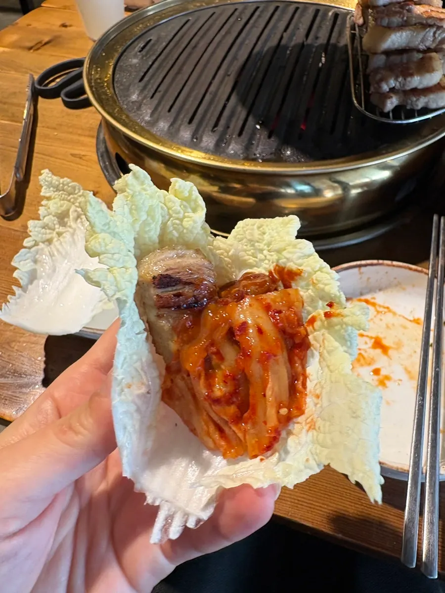 Pork belly served with wasabi