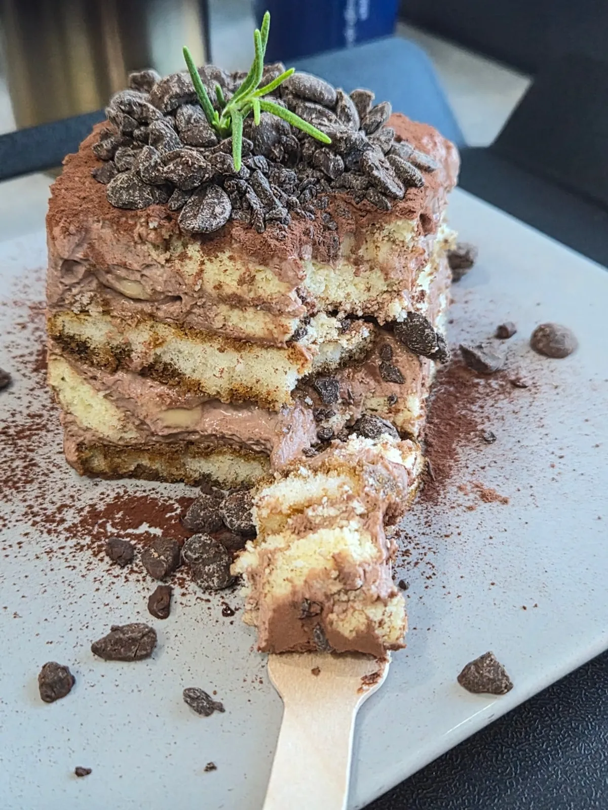 A slice of chocolate banana tiramisu at Selected Nicks