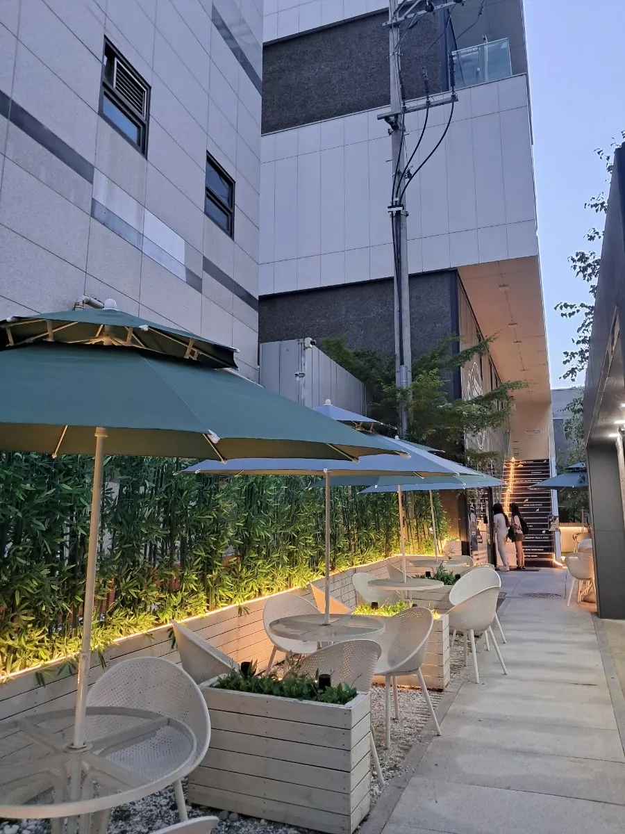 Atmosphere of the alley leading into the café
