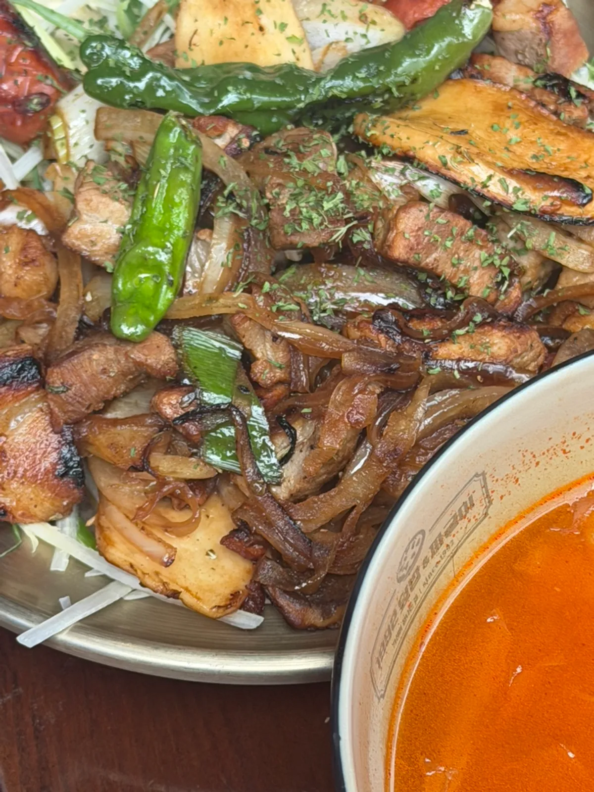 Close-up of kimchi jjigae made with aged kimchi and pork neck