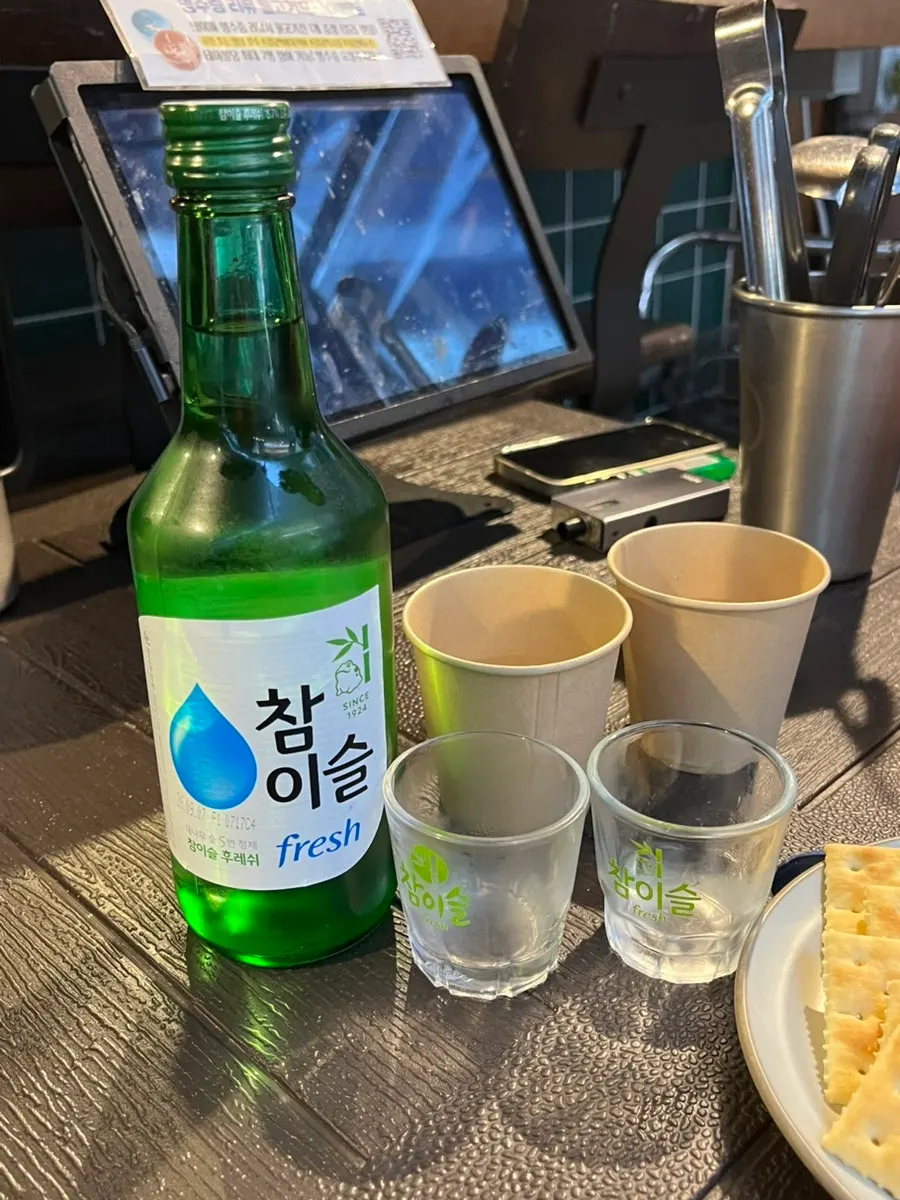 Soju glass set on the terrace table