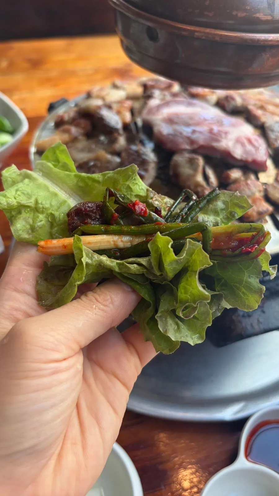 Pork belly wrapped in ssam vegetables