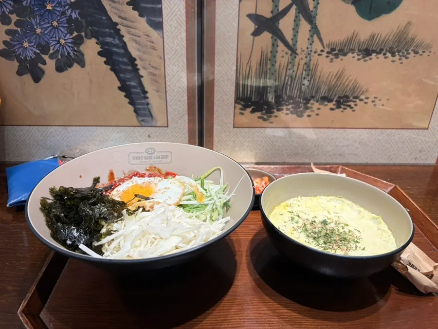 Steamed egg served alongside the yukhoe rice bowl