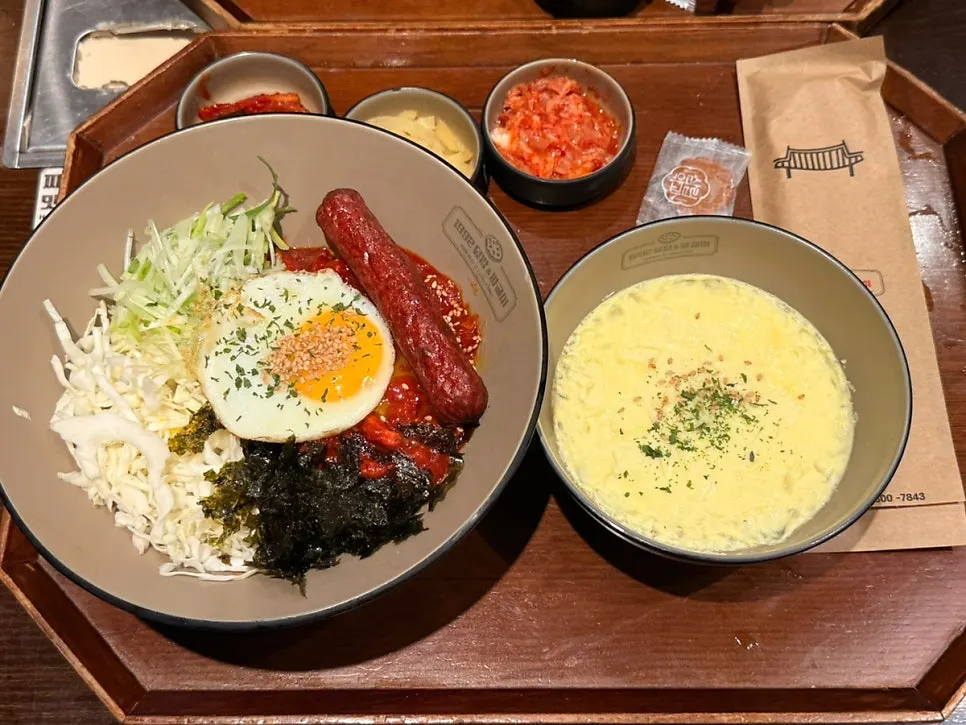 Ordered beef tartare and pork rice bowls