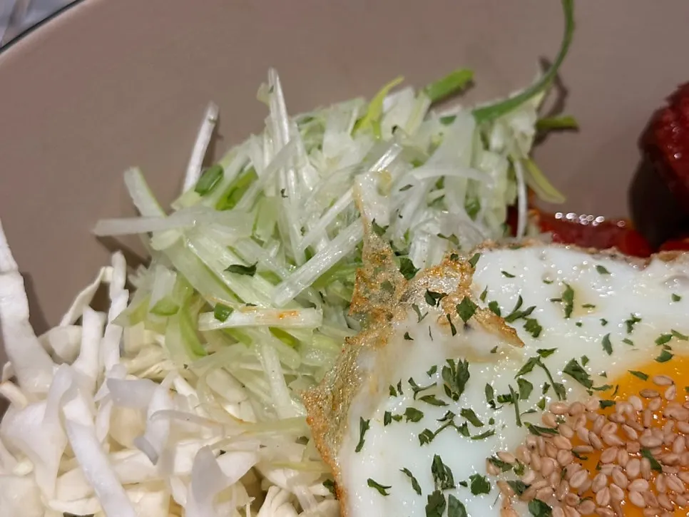 Beef tartare and pork rice bowl dinner