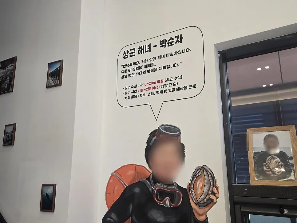 벽에 걸린 해녀 물질 작업 사진