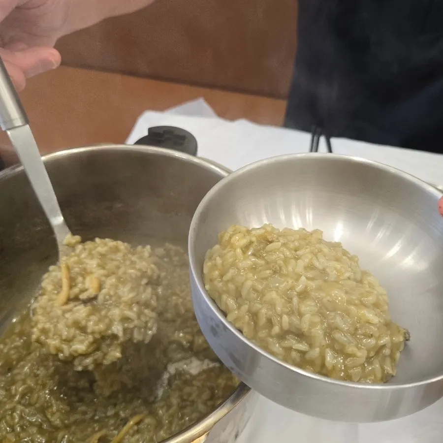 Pressure-pot abalone porridge served in a bowl
