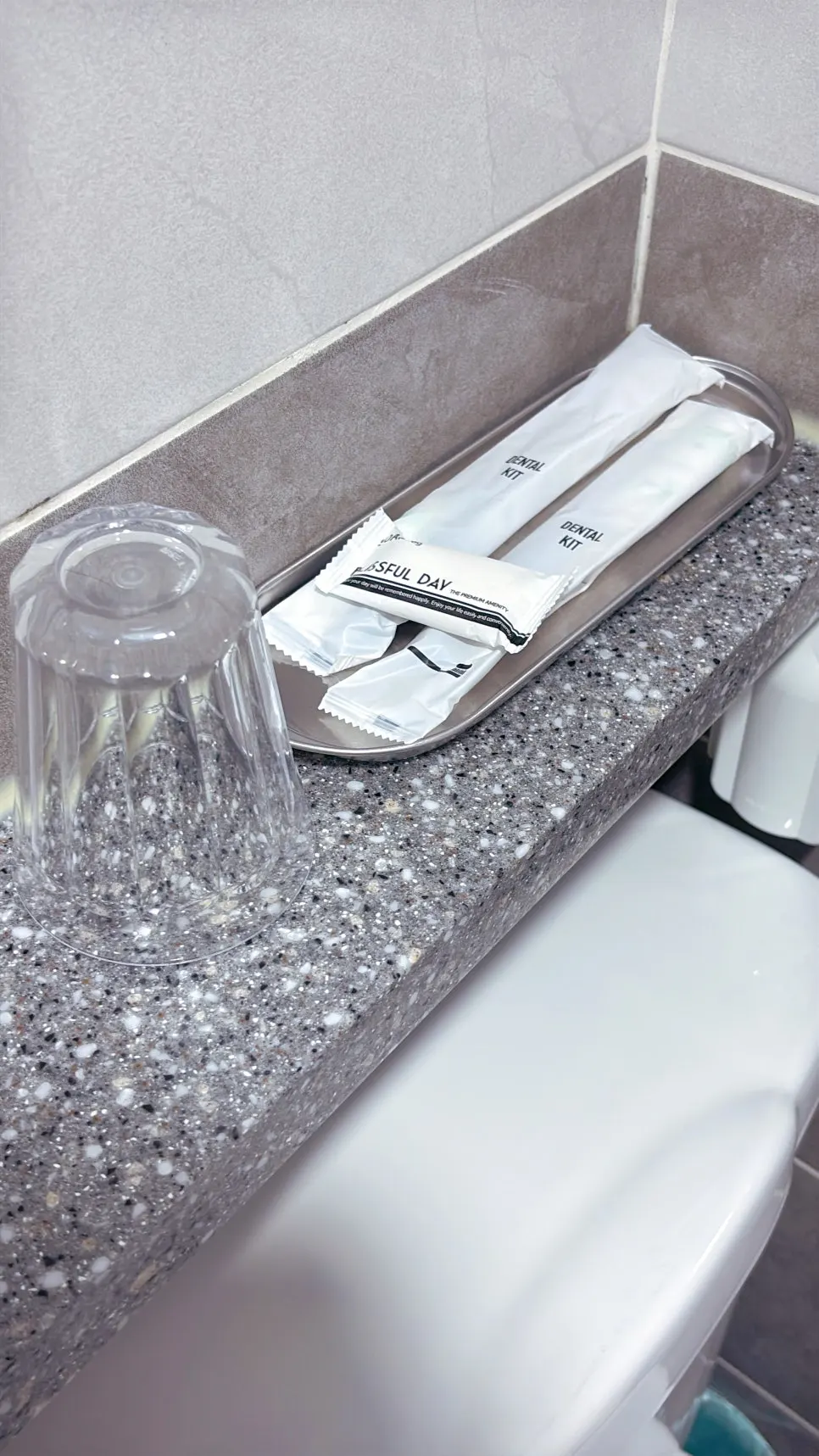 Area around the bathroom sink in room 504