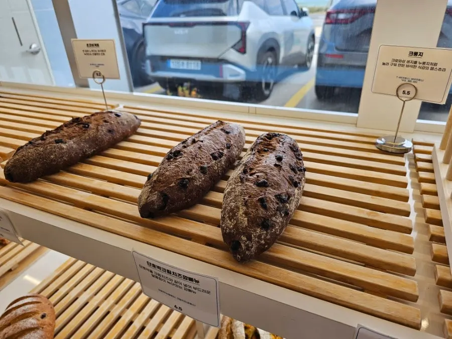 Wide view of the bread display case