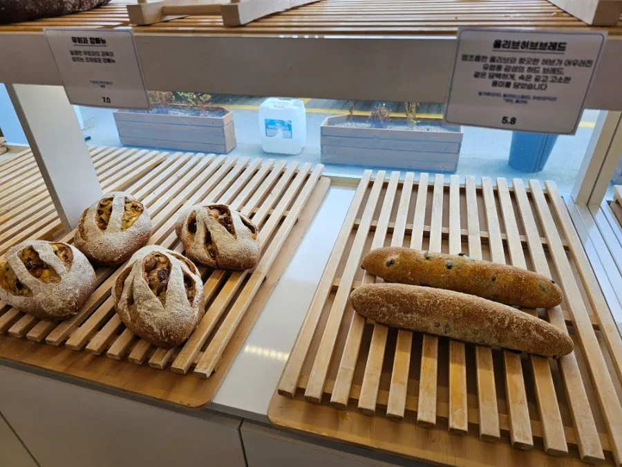 Bakery counter with choco baguette