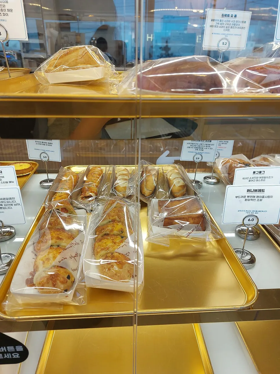 백야커피 베이커리 쇼케이스에 놓인 디저트