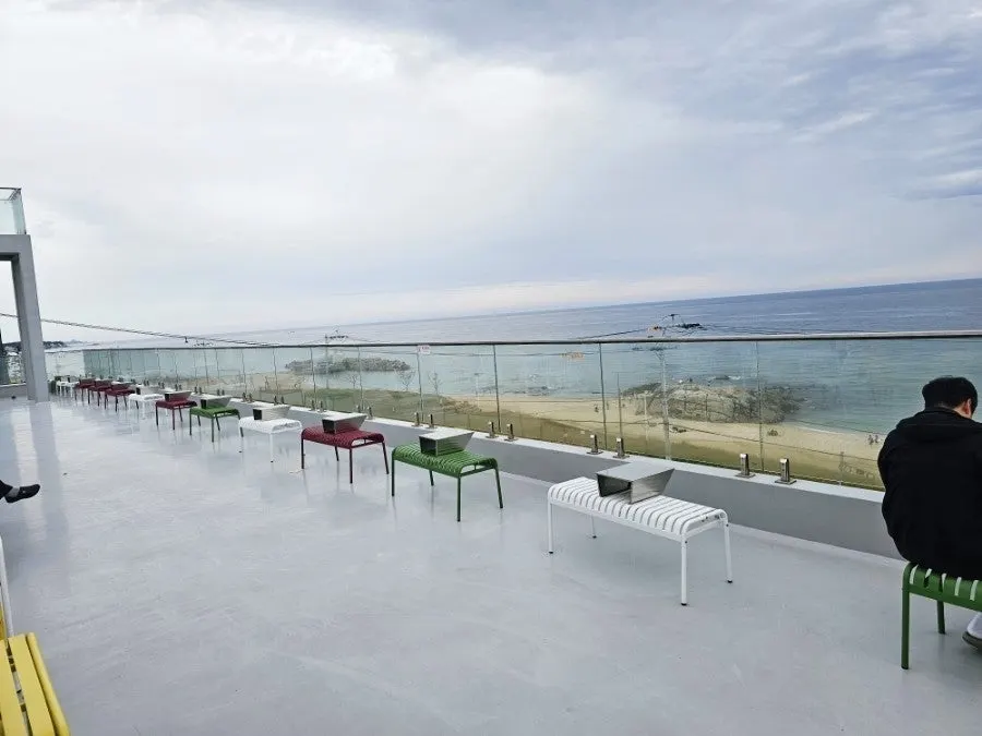Ocean view of Sageunjin Beach from Baegya Coffee's window