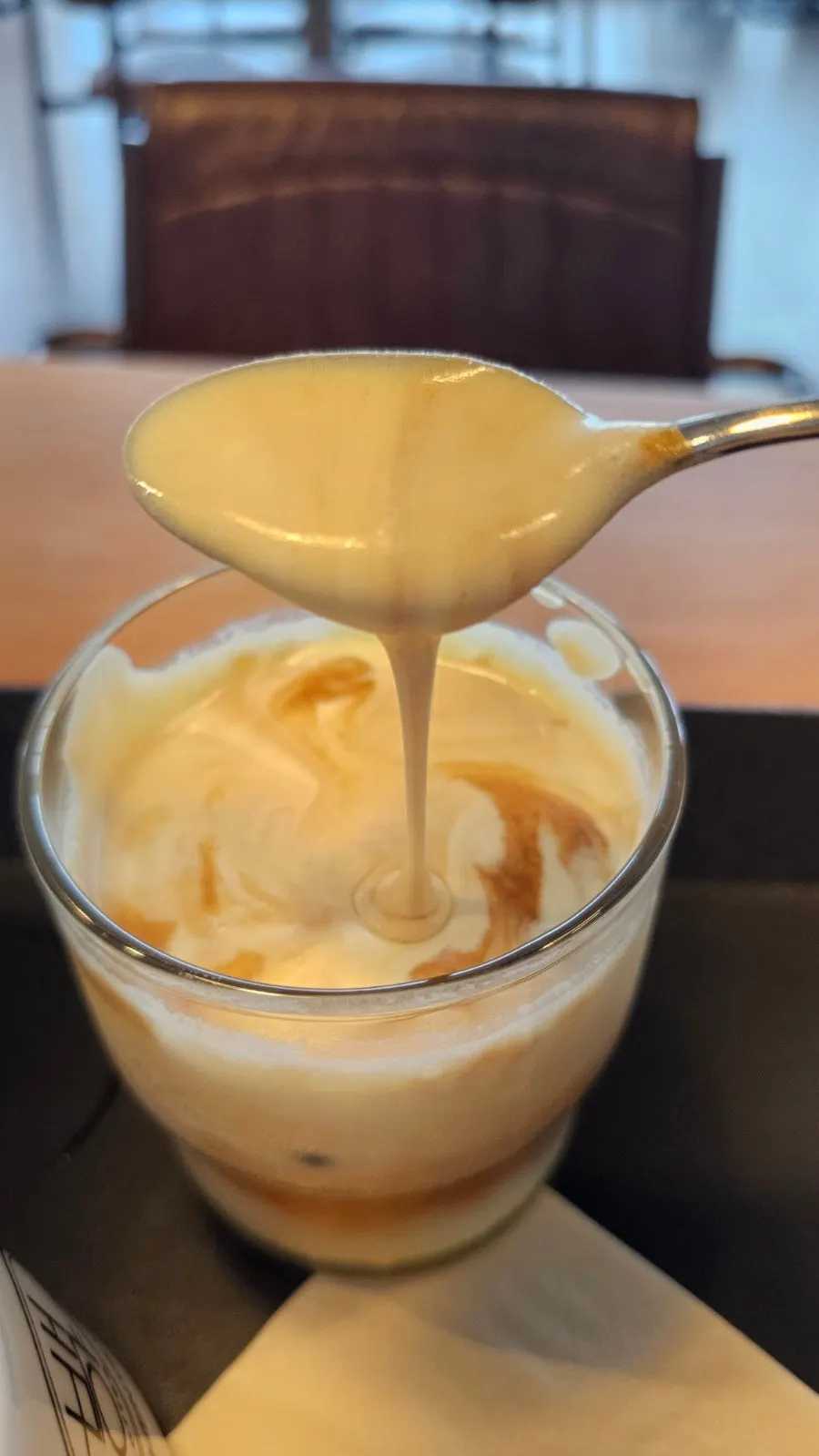 Layered corn cream shot latte