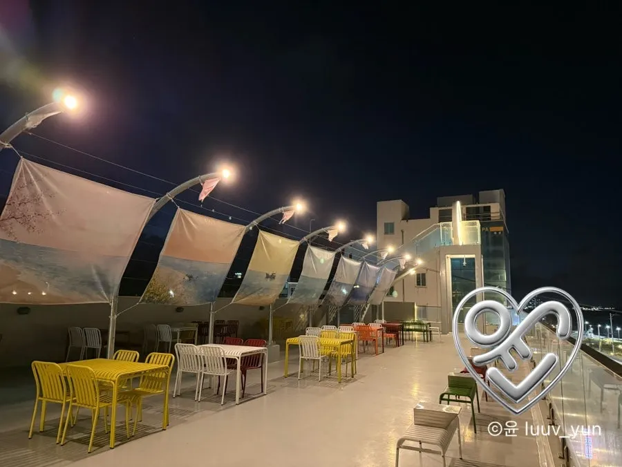 Panoramic night sea view from Baegya Coffee's windows