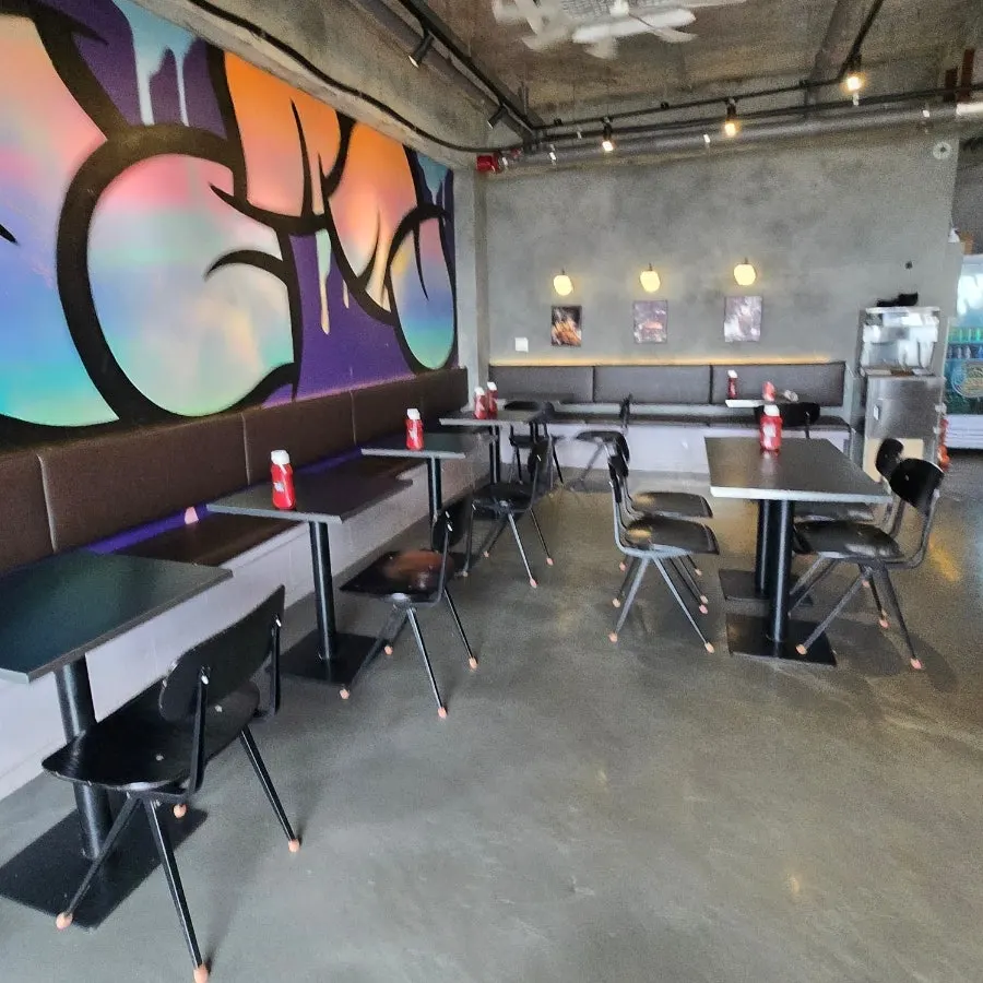 Inside Burger Bar with graphic wall art