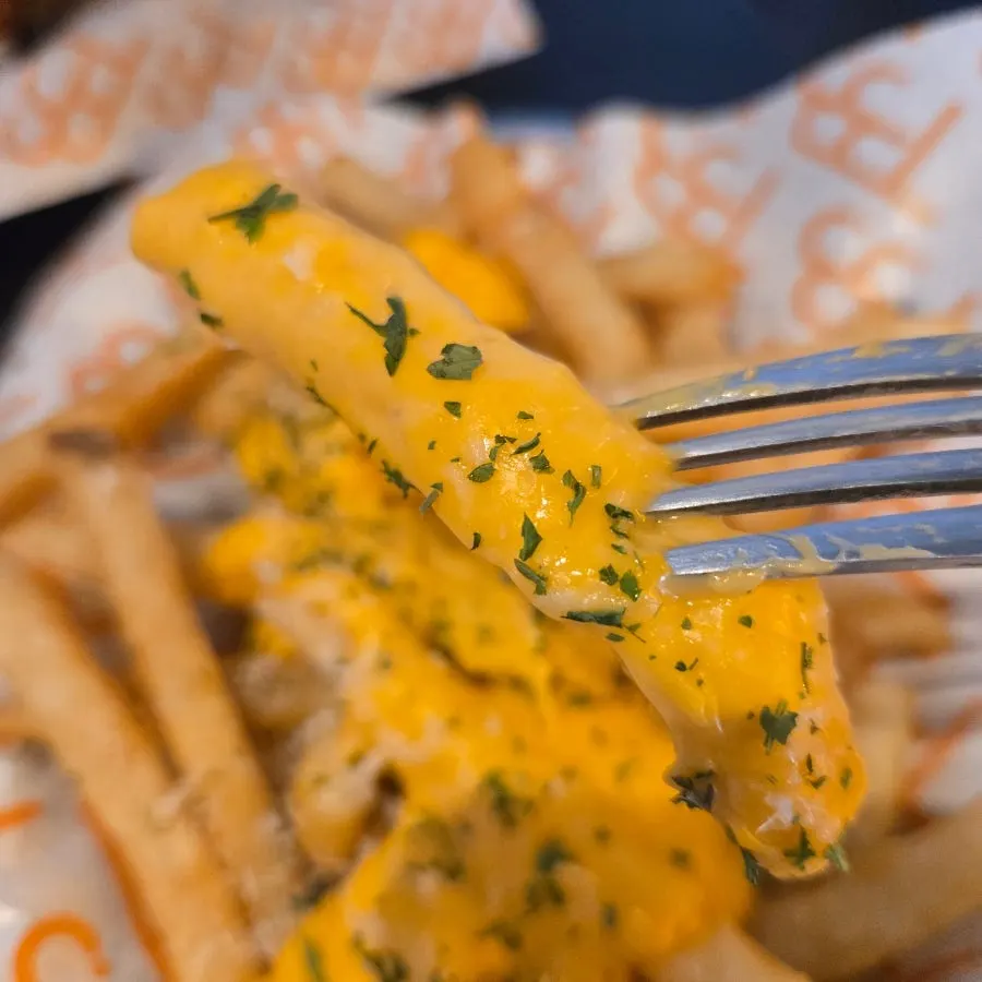 Burger Bar's cheese fries topped with cheese sauce and powdered cheese
