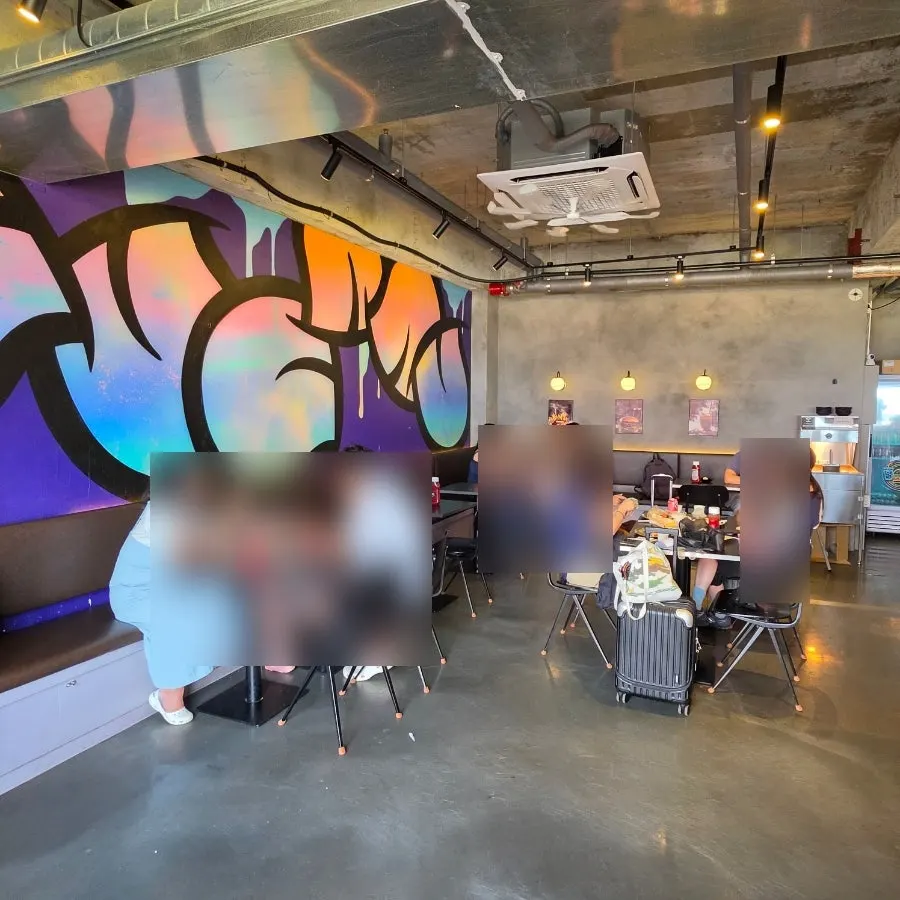 Hip-styled seating inside Burger Bar