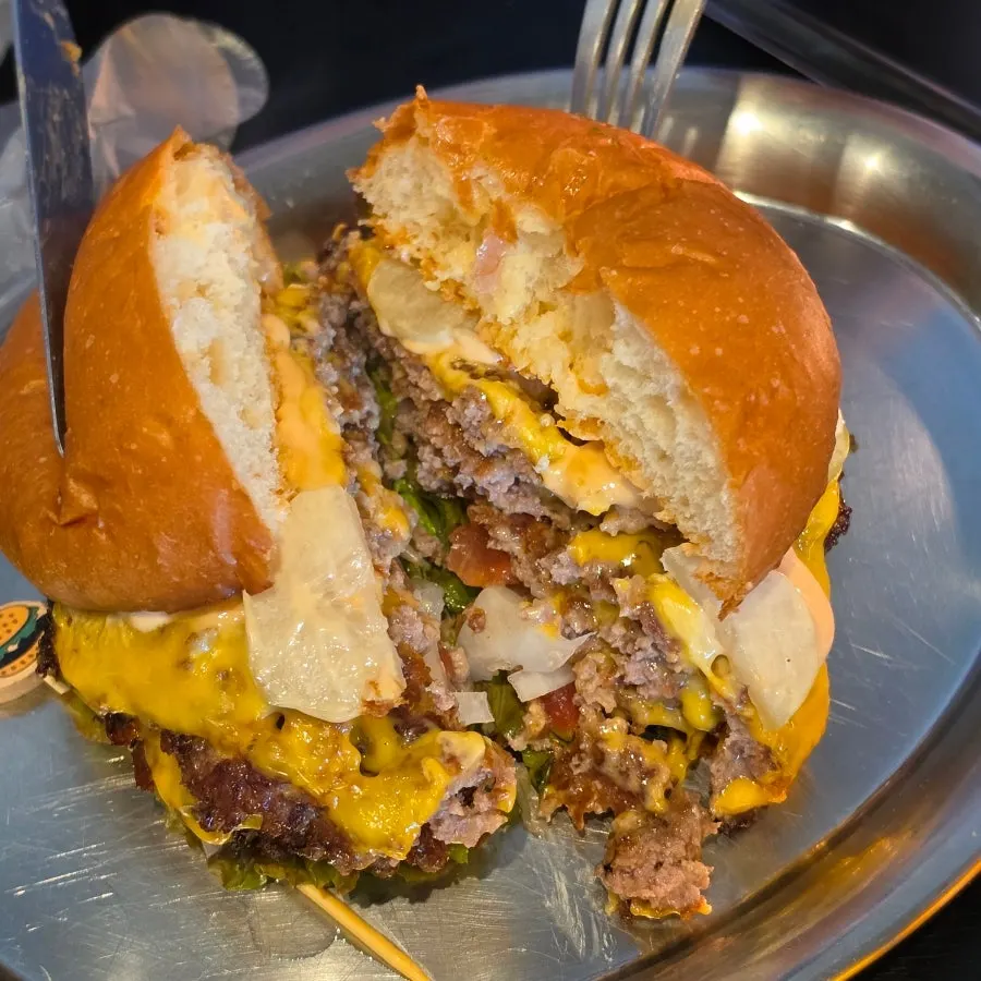 Cross-section of the burger after taking a bite