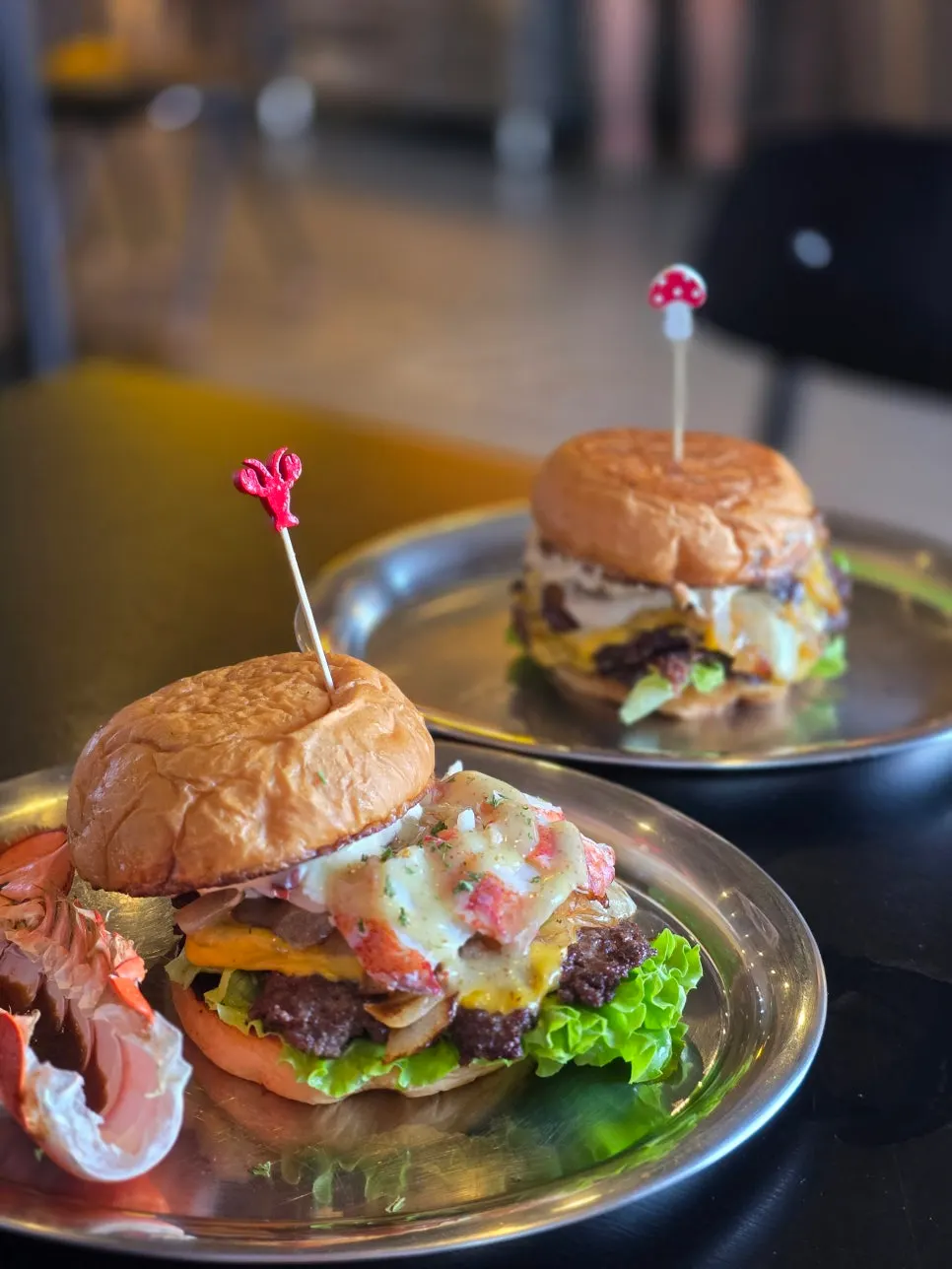 View of the handmade burger shop in front of the ocean