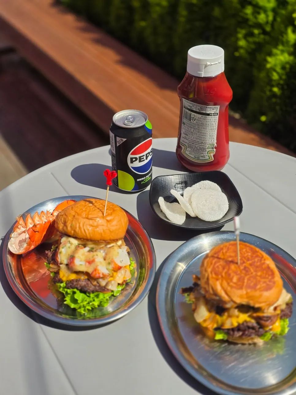 Lobster burger served with a lobster shell on top