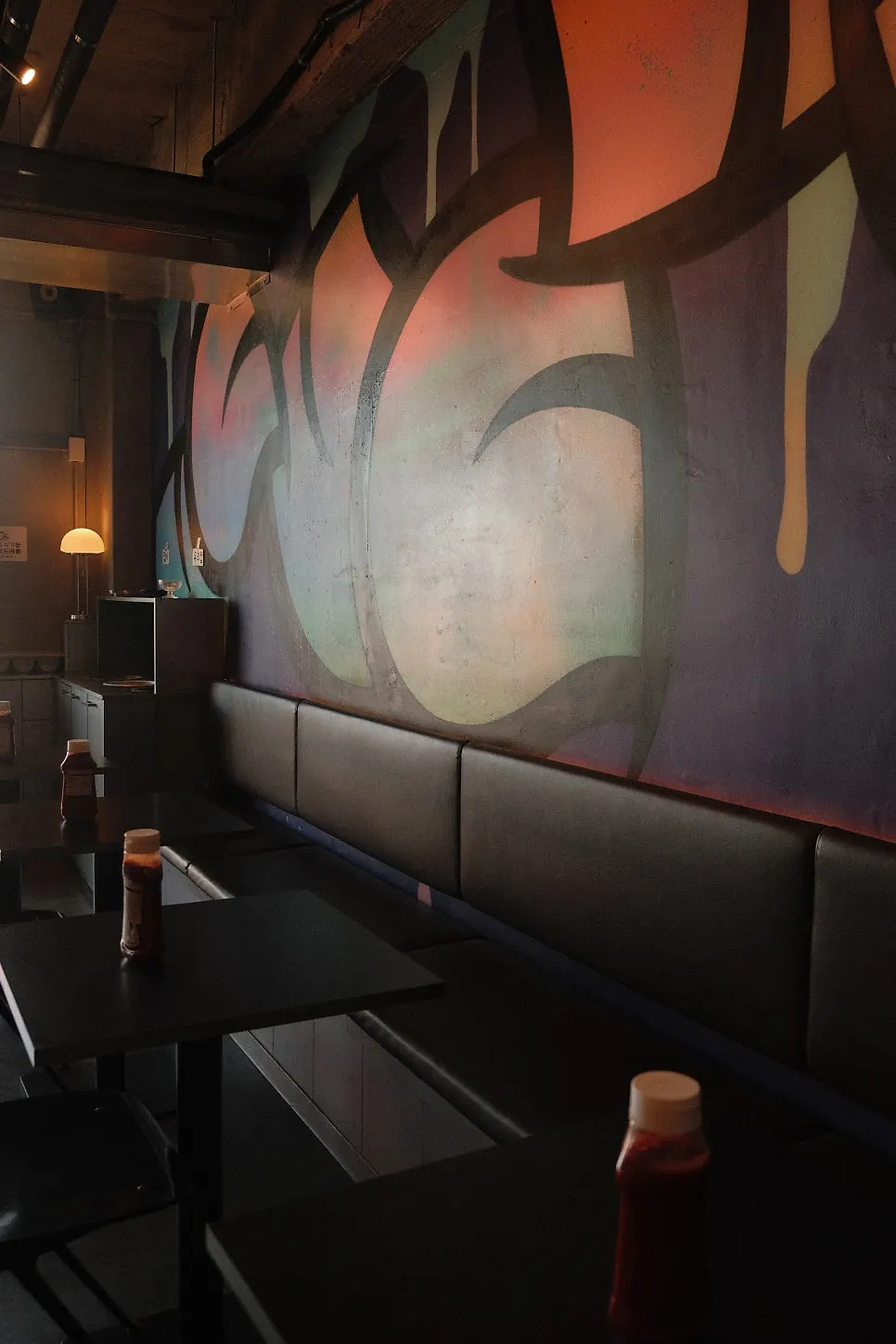 Self-service corner at Burger Bar for sauces and utensils