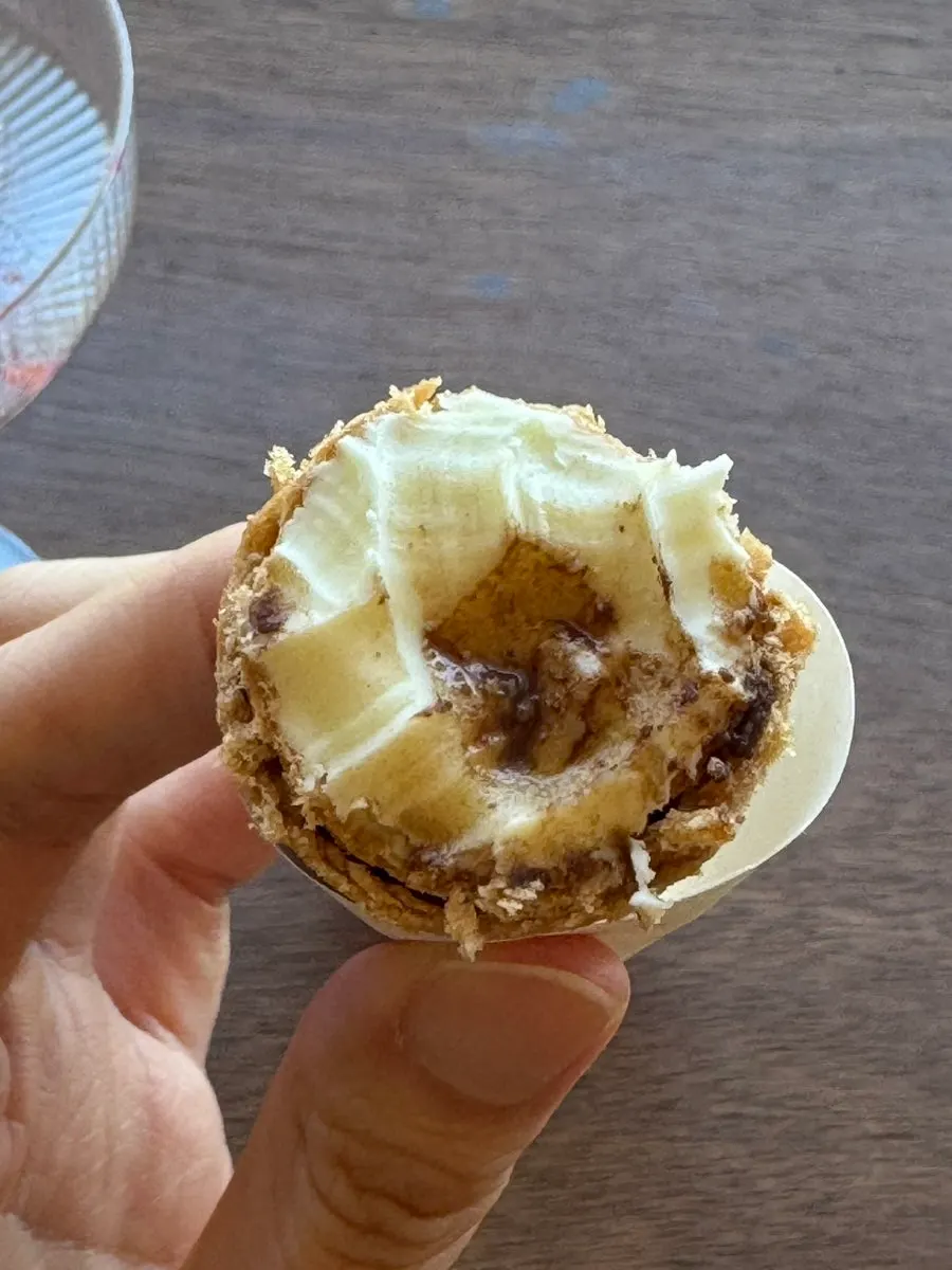 White chocolate tip at the end of the waffle cone