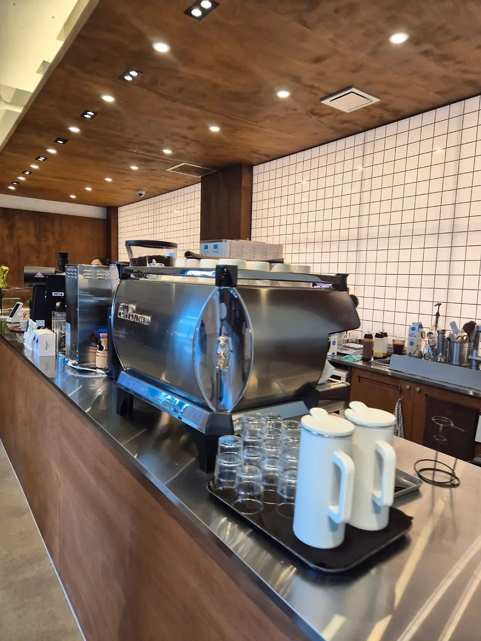 Open counter with espresso machine