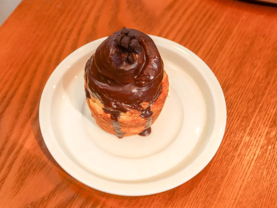 Cross-section of the dessert filled with chocolate cream