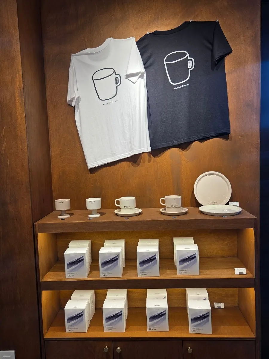 Display area selling coffee beans and cups