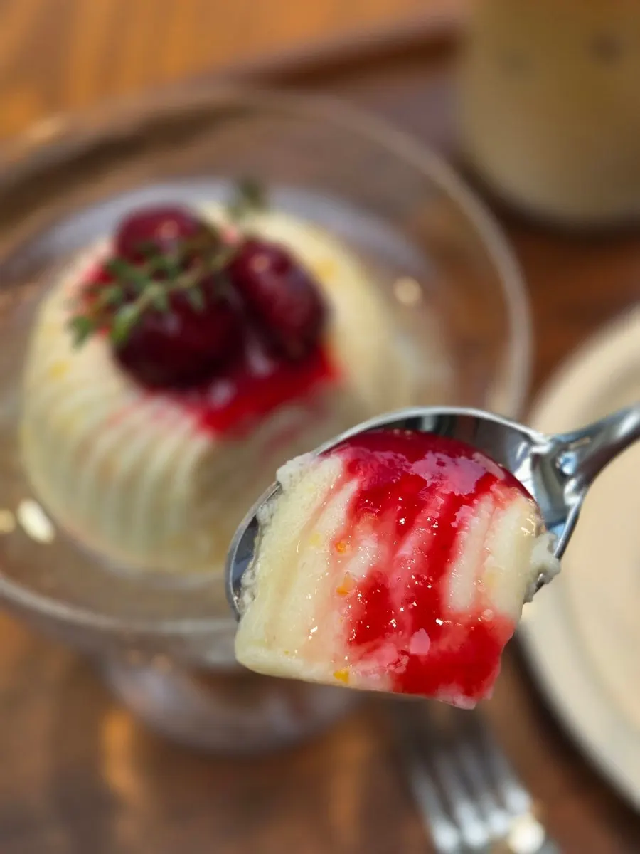 A spoonful of the bouncy tofu pudding