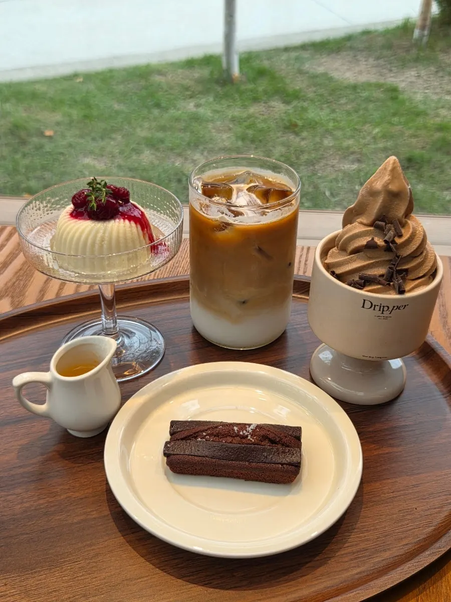 Table with desserts and drinks together