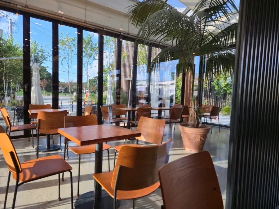 Coffee Dripper interior decorated with wood tones and plants