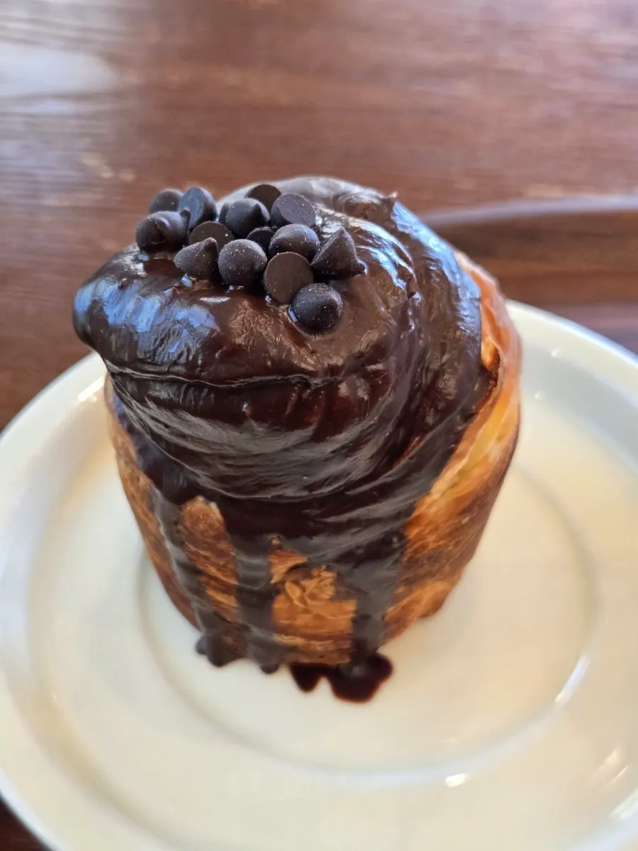 Cross-section of the choco croffin showing its layers