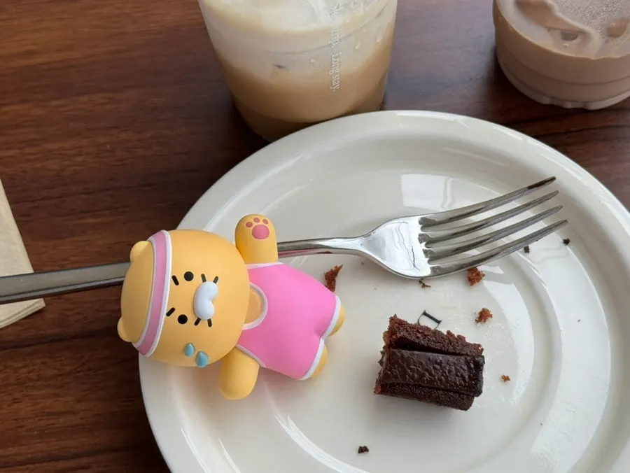 Coffee and dessert set on an outdoor table