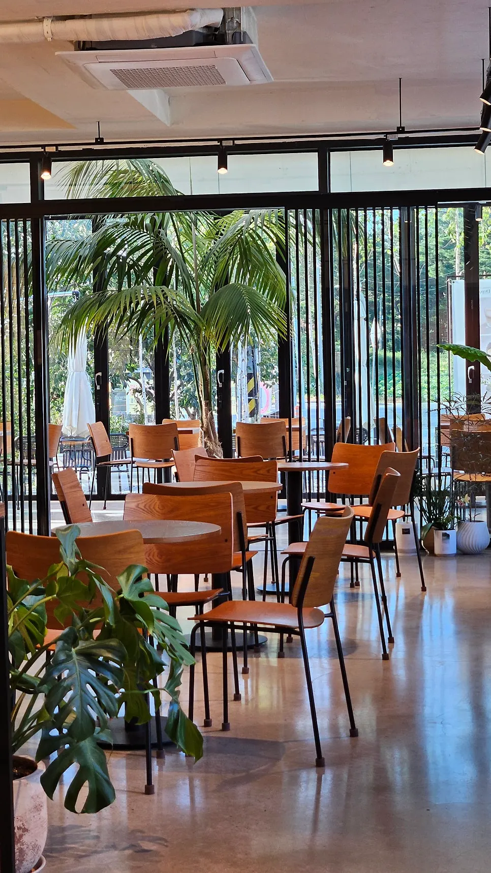 Outdoor tables and chairs in the café yard