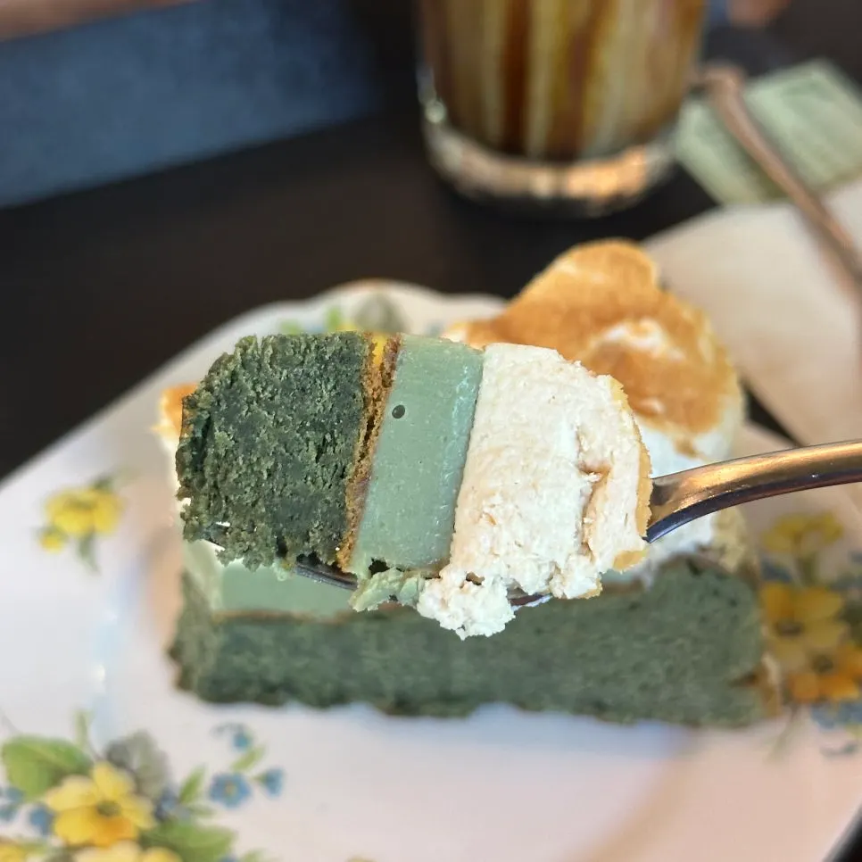 A slice of Cafe Giwa's mugwort injeolmi gateau