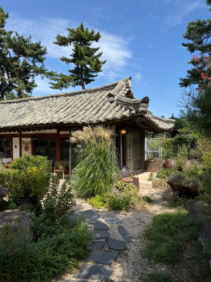 Photo spot with roof tiles and the green garden together