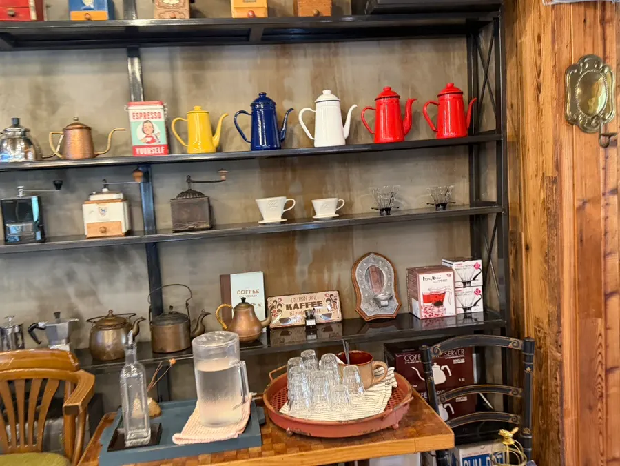 Cafe Giwa interior furnished with antique pieces