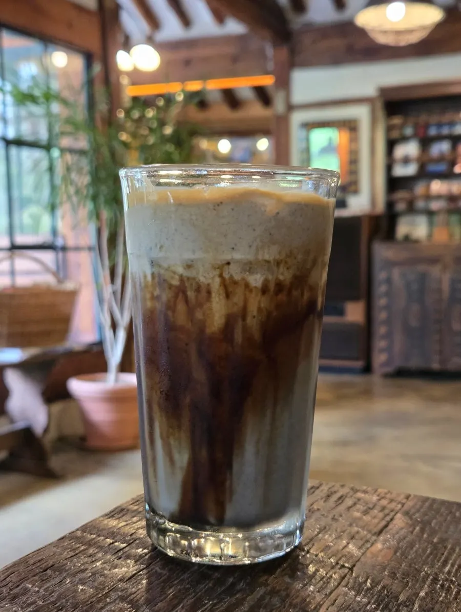 Giwa Black Latte topped with black sesame cream